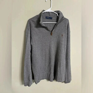 Polo Ralph Lauren Quarter Zip Mock Neck Pullover Sweater Gray Brown Pony Size XL